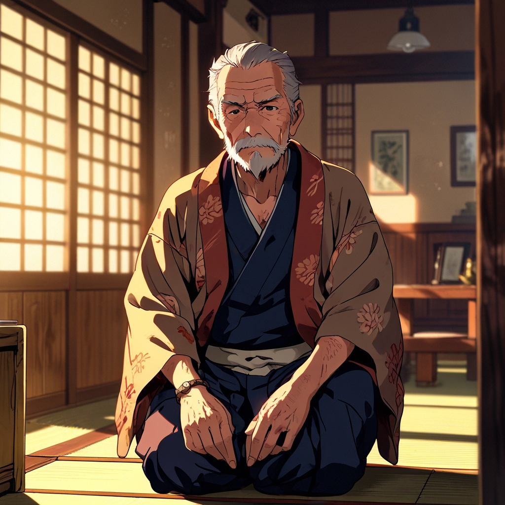 振り向き話す祖父